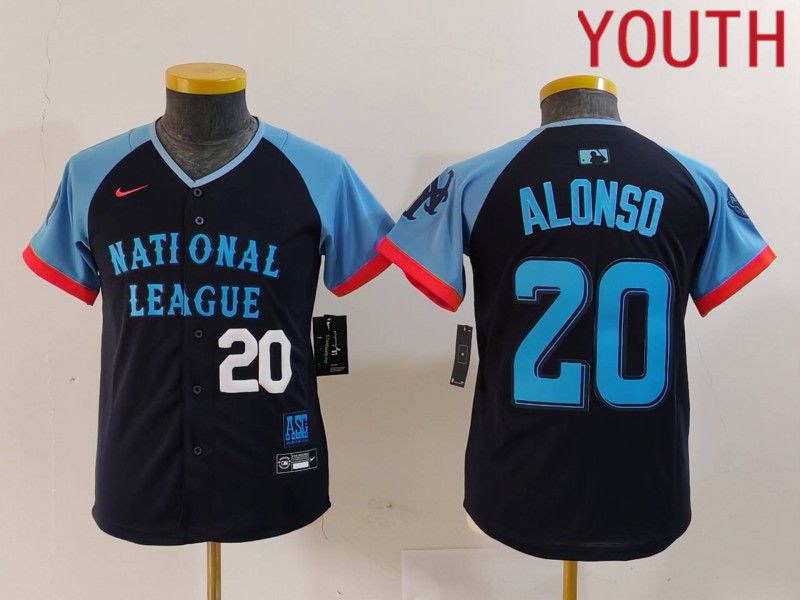 Youth New York Mets #20 Alonso Blue All star 2024 Nike MLB Jersey style 1